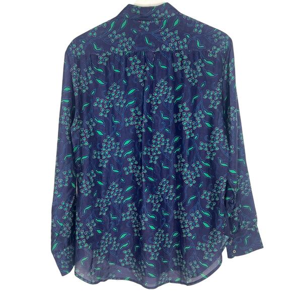 Xirena Beau Floral Print Long Sleeve Button-Up Shirt Navy/Green Women's Size XS - Picture 9 of 12